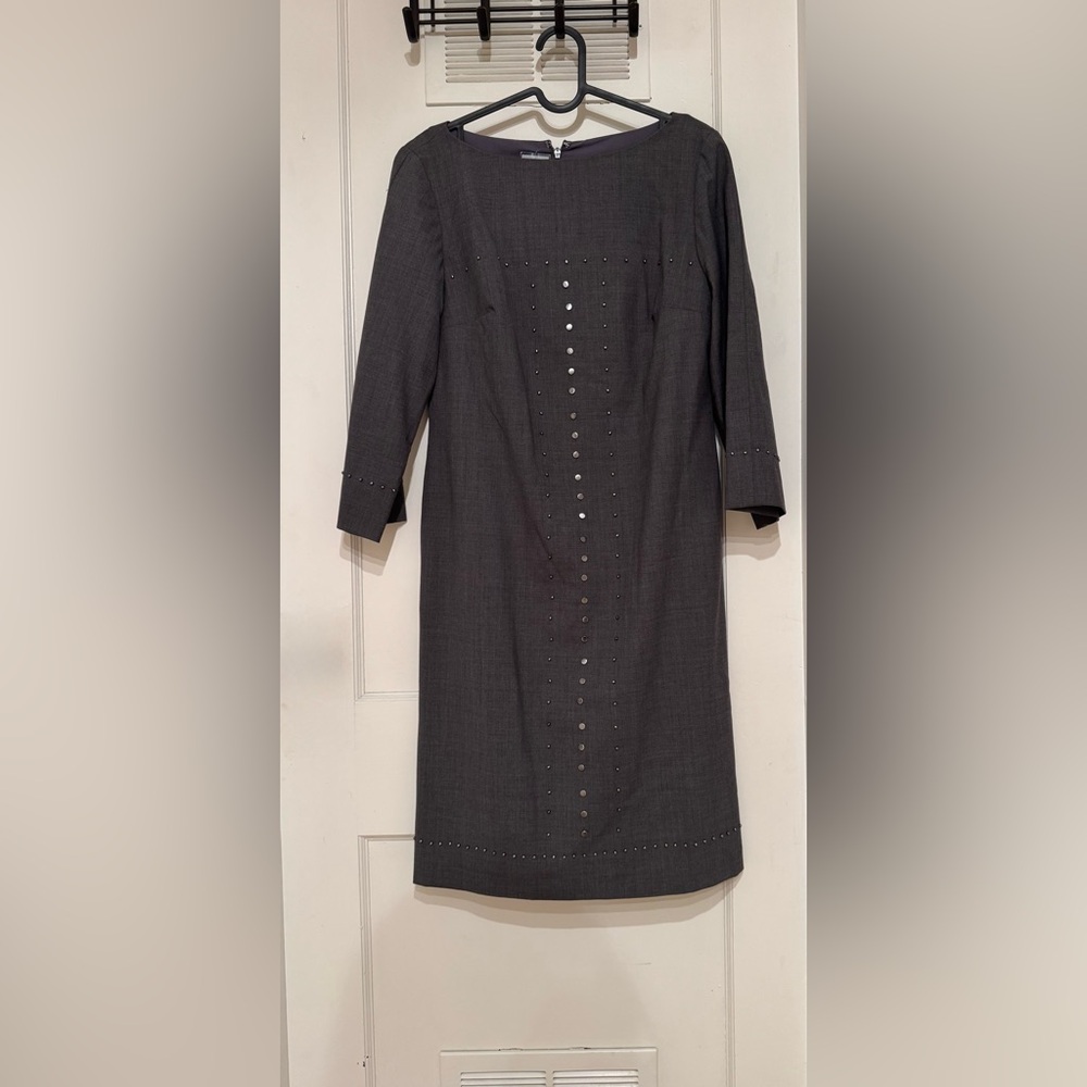 Anne Klein Charcoal Studded Long Sleeve Dress